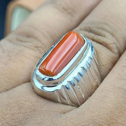 Untreated Real Coral ring Mens Coral Ring Marjan rings Top reddish Orange coral - Heavenly Gems