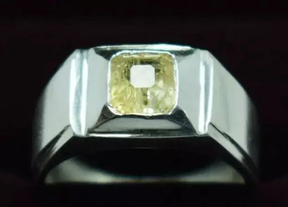 Yellow Sapphire Pukhraj Ring - Sterling Silver Ceylon Sapphire Men's Jewelry - Heavenly Gems