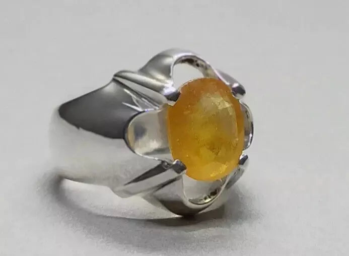 4.6 Carat Yellow Sapphire Ring - Sterling Silver Handmade Mens Ring - Heavenly Gems