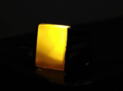 Natural Yemeni Zard Aqeeq Mens Ring Sterling Silver 925 Yellow Agate Ring Yemen - Heavenly Gems
