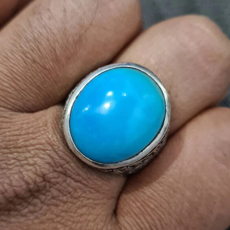 Natural Turquoise Ring Feroza rings Mens Feroza gemstone rings Neyshapuri Feroza - Heavenly Gems