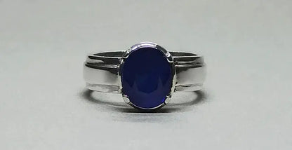 4.4 Carat Blue Sapphire Ring Sterling Silver 925 Handmade Neelam Ring September - Heavenly Gems