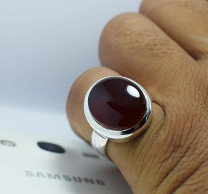 Brown Blood Red Yemeni Aqeeq Ring Agate Akik Aqiq Silver Rings Mens Jewellery - Heavenly Gems