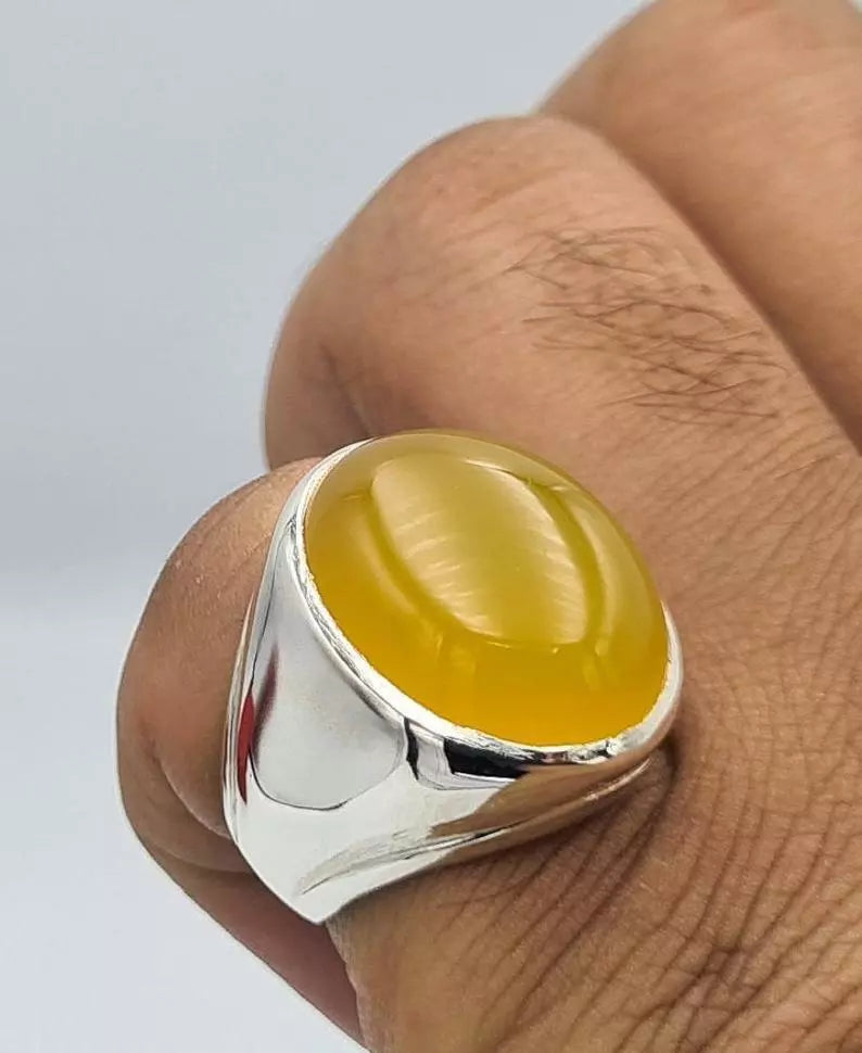 Aqeeq ring yemeni yamni yemen hakik yellow agate jewelry gift for him men rings - Heavenly Gems