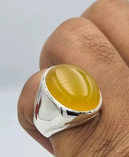 Aqeeq ring yemeni yamni yemen hakik yellow agate jewelry gift for him men rings - Heavenly Gems