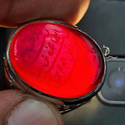 Naad-e-Ali Written Yemeni aqeeq ring | Mens Agate ring | Real yamani aqeeq rings Silver 925 - Heavenly Gems