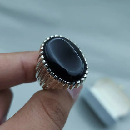 Real Yemeni Oval Cut Aqeeq Ring Kabadi Black Dark Deep Blood Red Aqeeq Ring Akik Ring  Premium 925 Sterling Silver - Heavenly Gems