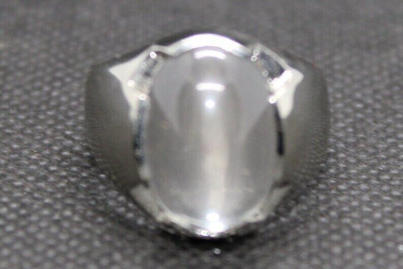 Natural White Quartz Mens Ring Sterling Silver 925 Moonstone Ring Dur e Naja - Heavenly Gems