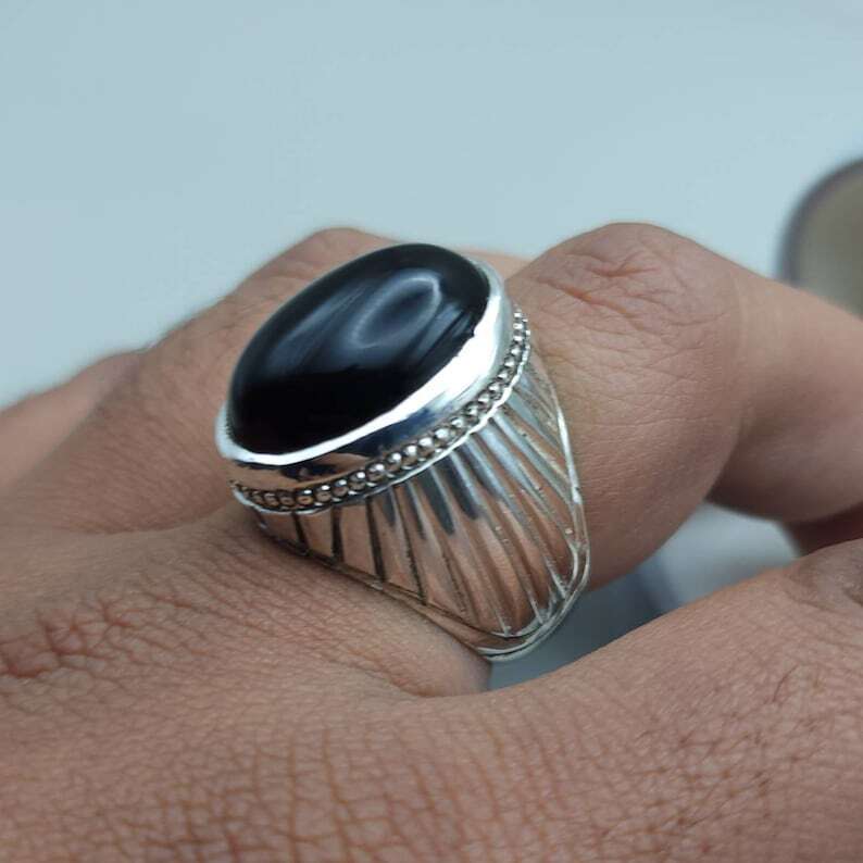 Yemeni Aqeeq Ring Yameni Aqeeq Ring Agate Ring Big Black Kabadi Aqeeq Agate gift - Heavenly Gems