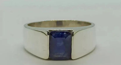 Natural men's Blue Sapphire 4 Carat Emerald Cut Men's Sterling Silver 925 jewelry - Heavenly Gems
