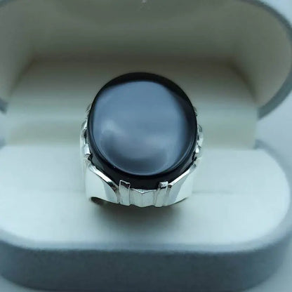 Yemeni Aqeeq Ring Yameni Aqeeq Ring Agate Ring Big Black Kabadi Aqeeq Agate gift Sterling Silver 925 - Heavenly Gems