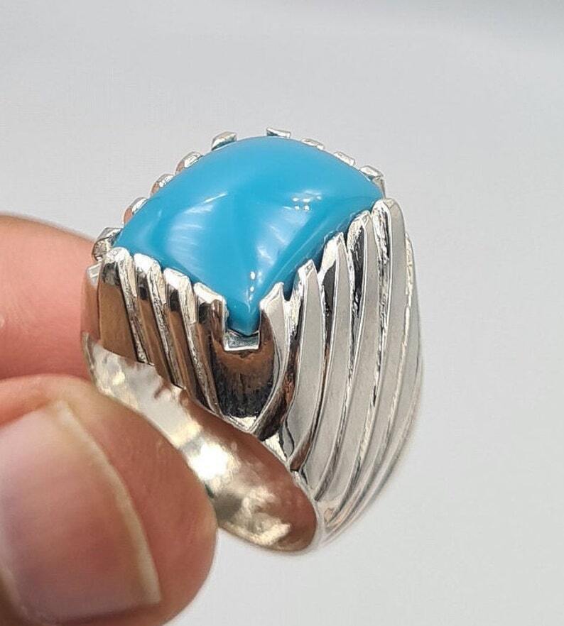 AAAA Turquoise Ring Sleeping beauty stone natural blue turquoise stone mens 925 Sterling Silver Ring - Heavenly Gems