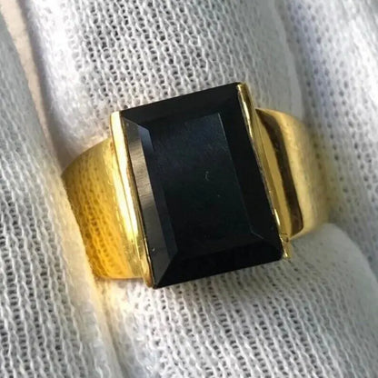 Yemeni Aqeeq Ring For Men, 14k yellow Gold Agate Ring, Natural Black Aqeeq Ring - Heavenly Gems