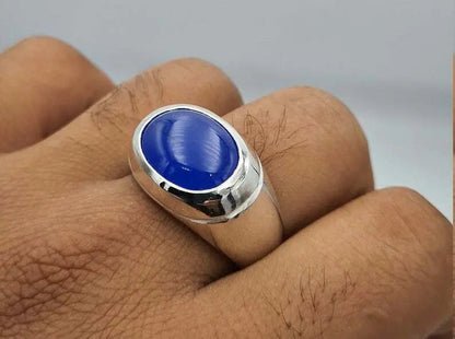 Rare blue yemeni aqeeq yamni yemen akik agate hakik bague mens rings easter gift - Heavenly Gems