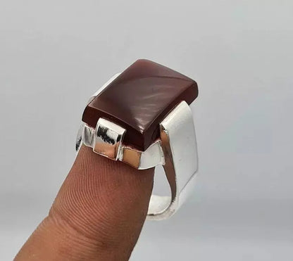 Yemeni Aqeeq Aqiq Akik Jewelry Unisex ring hakik real gemstone blood red ring - Heavenly Gems