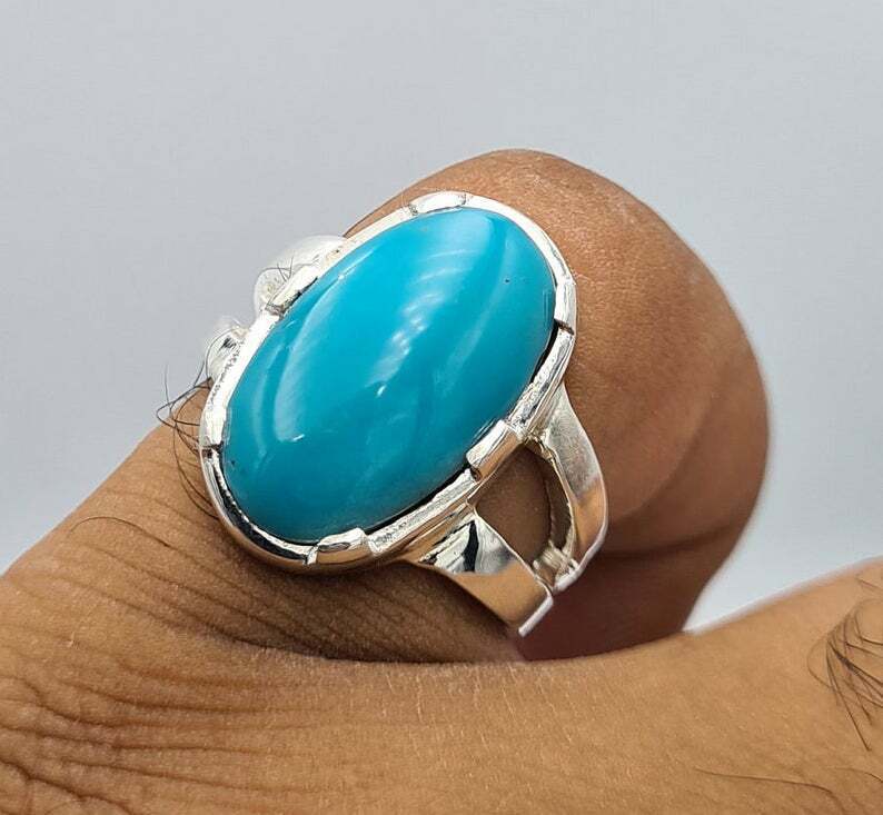 AAAA Sleeping beauty unisex feroza ring real turquoise stone jewelry mens rings - Heavenly Gems