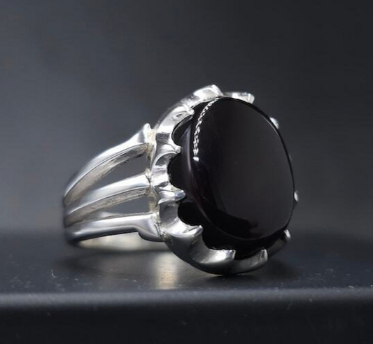 Agate Ring for Men, Oval Cut Gemstone, Artisan Jewelry, Yemeni Aqeeq Stone Ring - Heavenly Gems