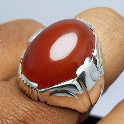 Men's Yemeni Dark Brown Black Aqeeq Ring - Exquisite Agate Stone in Premium Sterling Silver - Heavenly Gems
