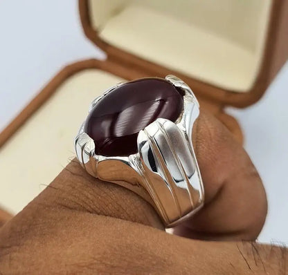 Red Aqeeq Akik Aqiq Yemeni Yaman Yamni Agate Bague Sterling Silver Jewelry Rings - Heavenly Gems