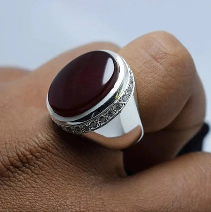 Mens Brown Black Aqeeq Ring Yemeni Aqeeq Ring for Men Mens Yemeni akik Ring brown Sterling Silver 925 (Premium Quality) - Heavenly Gems