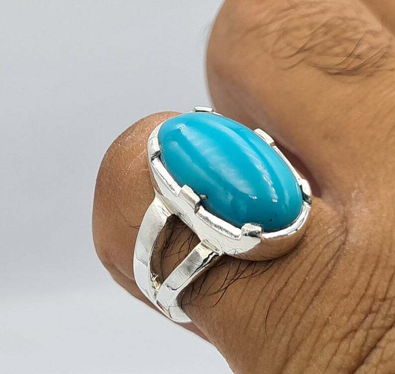 AAAA Sleeping beauty unisex feroza ring real turquoise stone jewelry mens rings - Heavenly Gems
