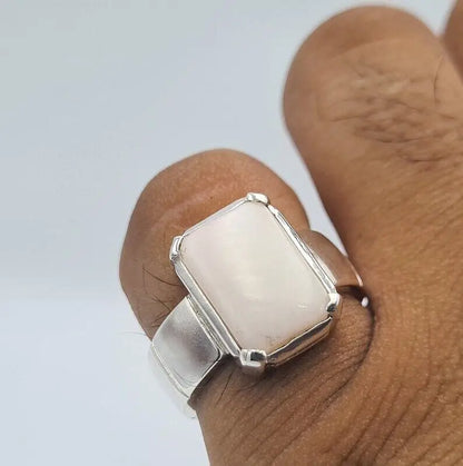 Opal Ring White Opal Stone Mens Opal Sterling Silver Handmade Ring Zodiac ring - Heavenly Gems
