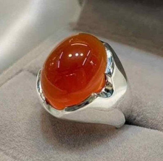 Natural Aqeeq Rings Yemeni Aqeeq Shia Ring Silver 925 Handmade Agate Carnelian - Heavenly Gems