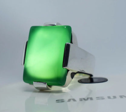 Natural Dark Green Yemeni Aqeeq Ring Agate 925 Sterling Silver Ring Shia Rings - Heavenly Gems