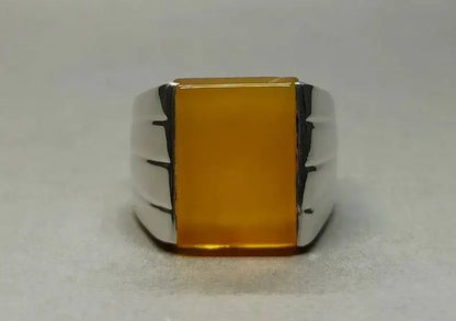 Natural Yemeni Zard Aqeeq Mens Ring Sterling Silver 925 Yellow Agate Ring Yemen - Heavenly Gems