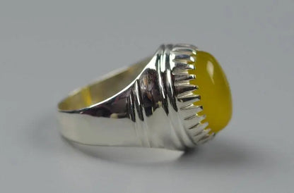 Oval Shape Zard Aqeeq Sterling Silver 925 Yellow Onyx Ring Yellow Carnelian Ring - Heavenly Gems