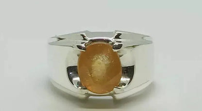 Natural Yellow Sapphire Men's Ring - Sterling Silver 925 Handmade Pukhraj Ring - Heavenly Gems