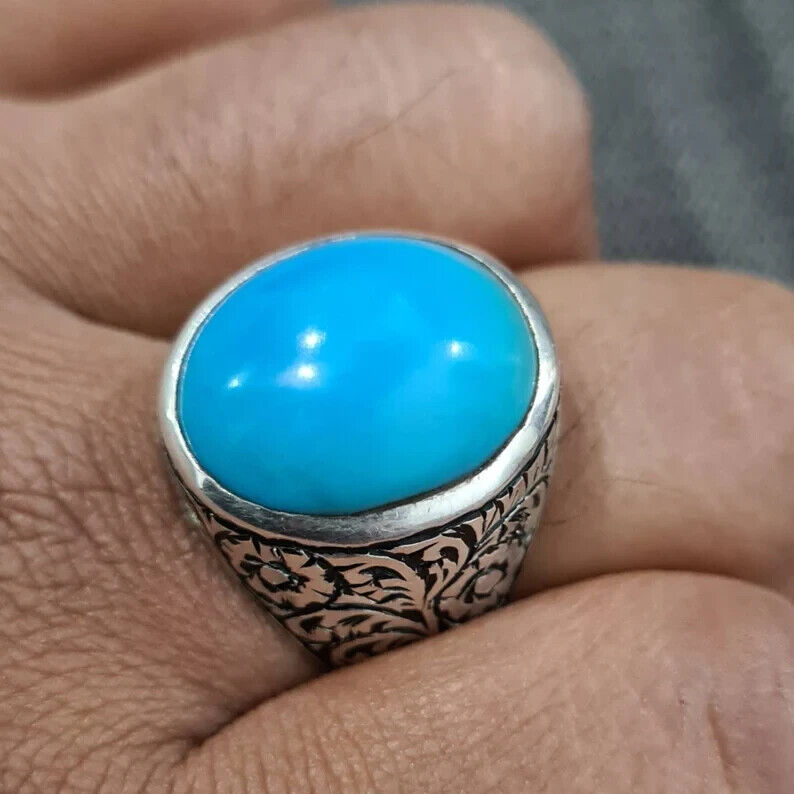 Natural Turquoise Ring Feroza rings Mens Feroza gemstone rings Neyshapuri Feroza - Heavenly Gems