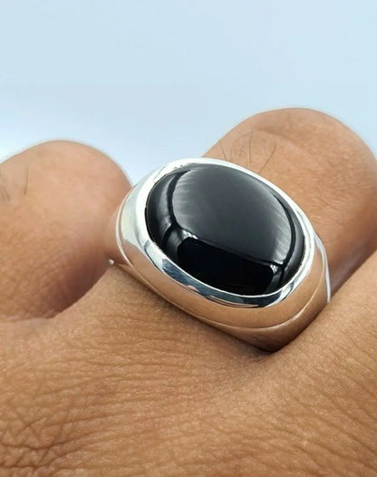 Yemeni Black Blood Red Aqeeq Agate Akik Aqiq Sterling Silver Shia Rings Handmade Mens Jewelry - Heavenly Gems