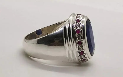 Oval Cut Natural 8 Carat Blue Sapphire Unisex Ring Sterling Silver 925 Hamdmade - Heavenly Gems