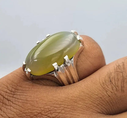 Imran khan ring natural aqeeq agate akik hakik stone ring men agate silver bague 925 Sterling Silver - Heavenly Gems