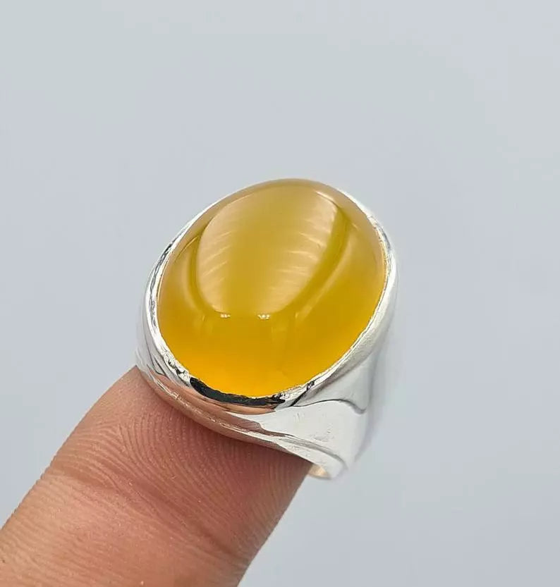 Aqeeq ring yemeni yamni yemen hakik yellow agate jewelry gift for him men rings - Heavenly Gems