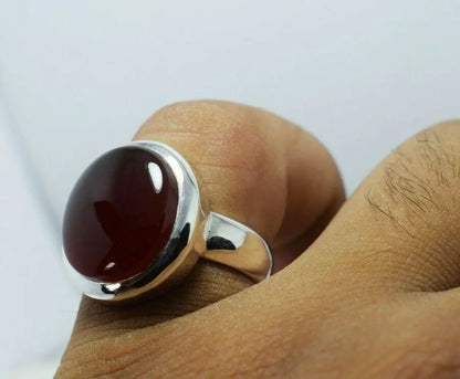Brown Blood Red Yemeni Aqeeq Ring Agate Akik Aqiq Silver Rings Mens Jewellery - Heavenly Gems