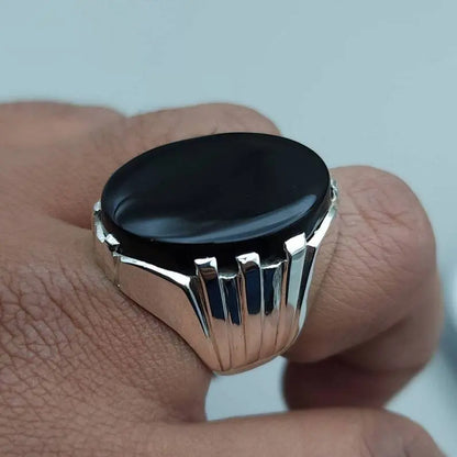 Yemeni Aqeeq Ring Yameni Aqeeq Ring Agate Ring Big Black Kabadi Aqeeq Agate gift Sterling Silver 925 - Heavenly Gems