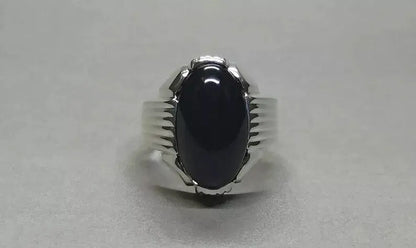 Men's Natural Unheated Untreated Black Onyx Ring - Sterling Silver 925 Agate Gemstone - Heavenly Gems