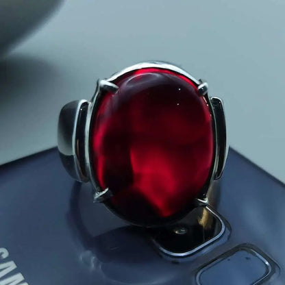 Real Yemeni Aqeeq Ring Kabadi Black Dark Deep Blood Red Aqeeq Ring Akik Ring men Sterling Silver 925 (Premium Quality) - Heavenly Gems