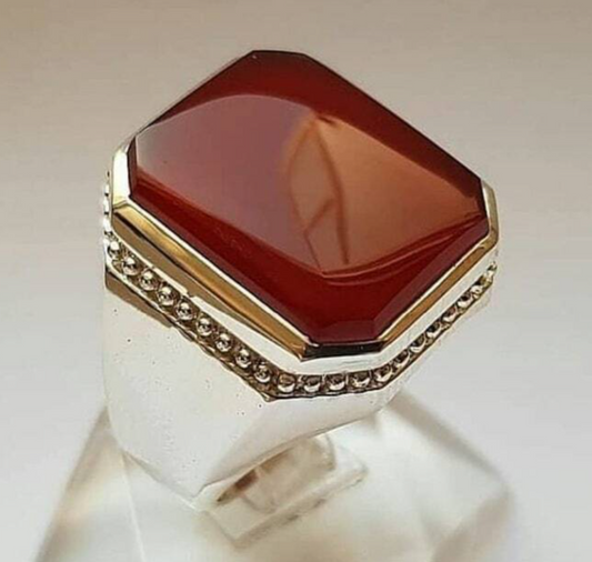 Natural Mens Original Yemen Deep Red Agate Ring Red Carnelian Ring For Men ring - Heavenly Gems