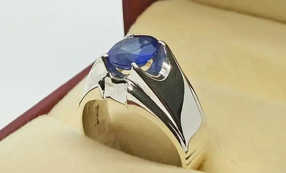 Natural Royal Deep Blue Sapphire Mens Ring Sterling Silver 925 Handmade gift - Heavenly Gems