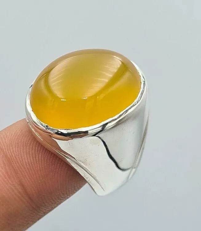 Aqeeq ring yemeni yamni yemen hakik yellow agate jewelry gift for him men rings - Heavenly Gems