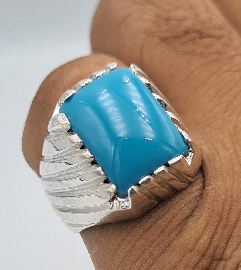 AAAA Turquoise Ring Sleeping beauty stone natural blue turquoise stone mens 925 Sterling Silver Ring - Heavenly Gems