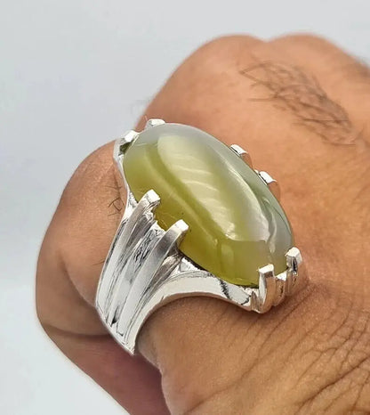 Imran khan ring natural aqeeq agate akik hakik stone ring men agate silver bague 925 Sterling Silver - Heavenly Gems