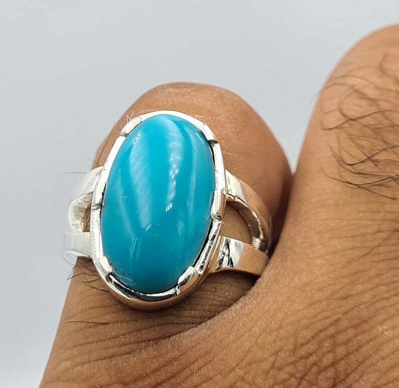 AAAA Sleeping beauty unisex feroza ring real turquoise stone jewelry mens rings - Heavenly Gems