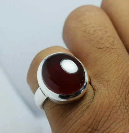 Brown Blood Red Yemeni Aqeeq Ring Agate Akik Aqiq Silver Rings Mens Jewellery - Heavenly Gems