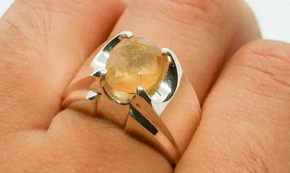 Natural Yellow Sapphire Mens Ring Sterling Silver 925 Handmade Pukhraj Ring gift - Heavenly Gems