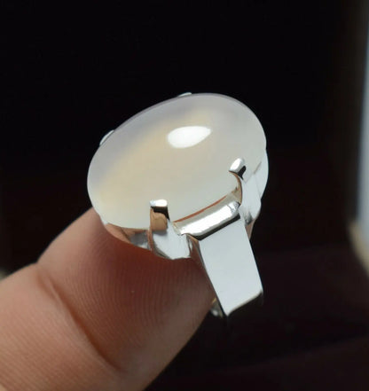 White Yemeni Aqeeq Handcrafted Rings Unisex Gifts Real Gemstones Zodiac Jewelry - Heavenly Gems