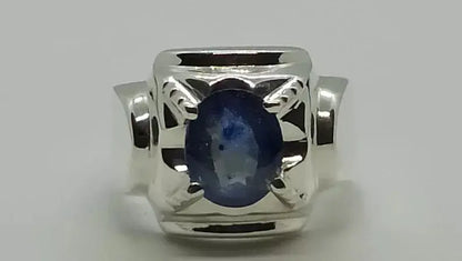 Natural Elegant 3 Carat Blue Sapphire Men's Ring - Sterling Silver 925 Gifts - Heavenly Gems
